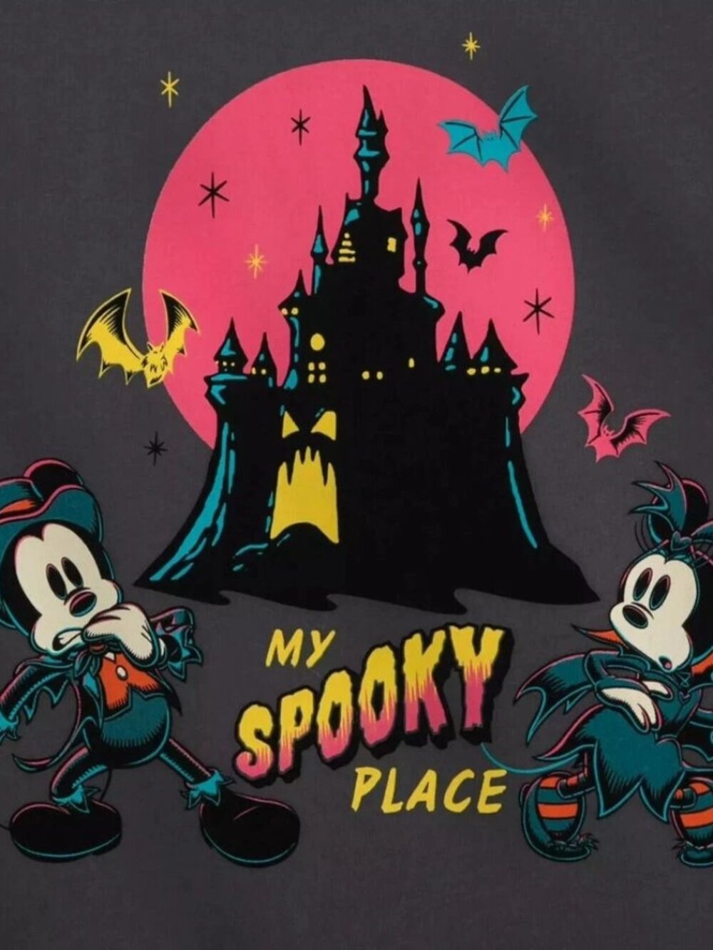 Disney Parks 2023 Halloween T-Shirt Gray My Spooky Place Mickey Minnie NWT Sz L